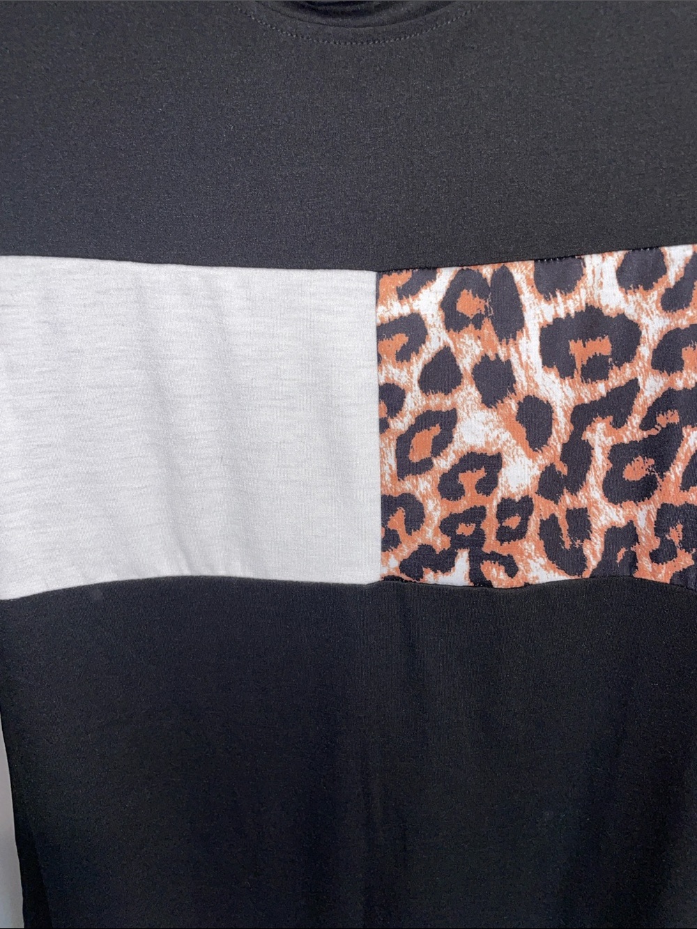 Black  T-shirt dress with Leopard and White Colorblock - Picture 6 of 6